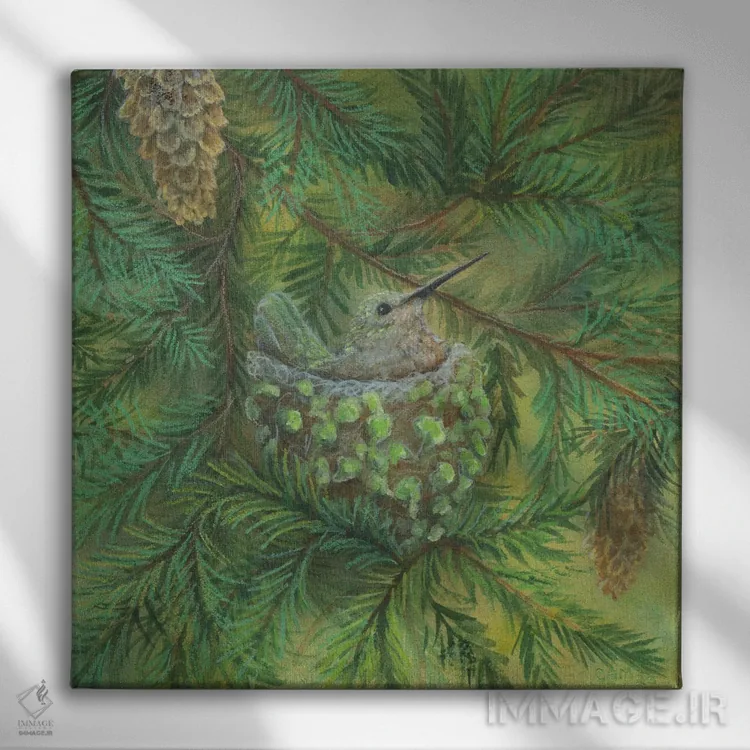 تابلو مرغ مگسخوار جنگل اثر کتی مککللند - نمای روبهرو روی دیوار