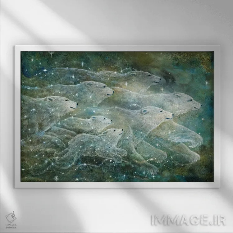 تابلو خرسهای نور ستاره اثر کتی مککللند - نمای قابدار سفید