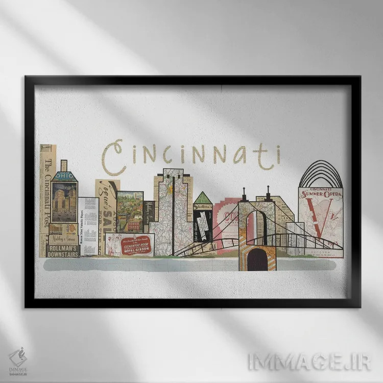 تابلو خط افق افقی سینسیناتی اثر پیپر کاتز (استودیو طراحی کاغذی) - نمای قابدار مشکی