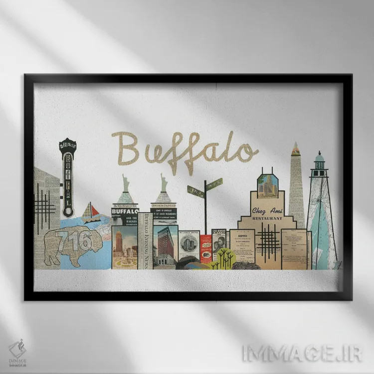 تابلو افق بوفالو (شهر بوفالو) اثر پیپر کاتز (استودیو طراحی کاغذی) - نمای قابدار مشکی