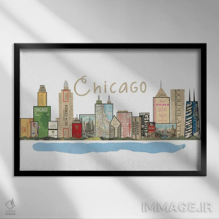 تابلو خط افق شیکاگو اثر پیپر کاتز (استودیو طراحی کاغذی) - نمای قابدار مشکی