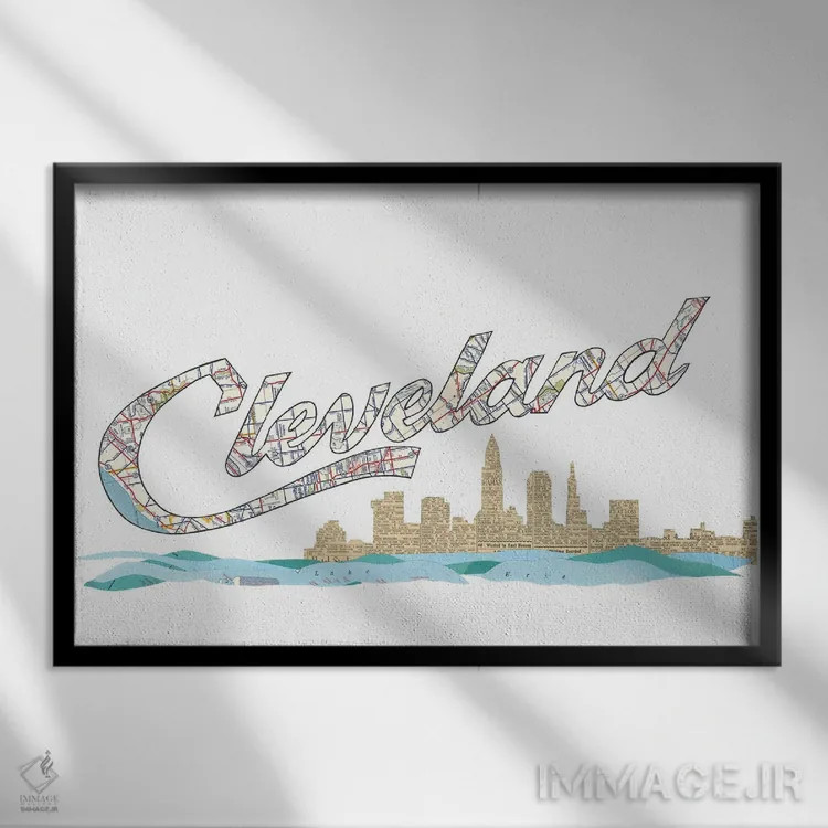 تابلو افق اسکریپت کلیولند اثر پیپر کاتز (استودیو طراحی کاغذی) - نمای قابدار مشکی