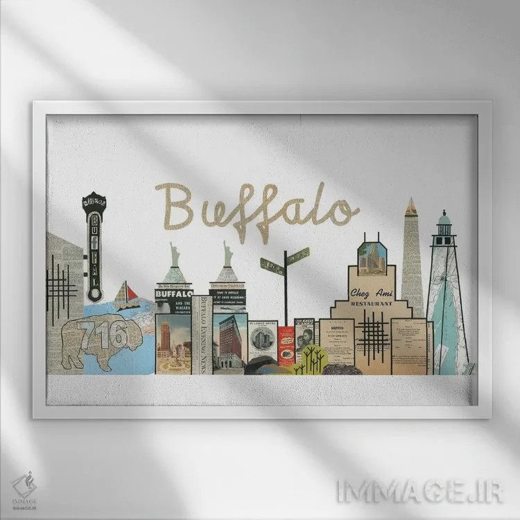 تابلو افق بوفالو (شهر بوفالو) اثر پیپر کاتز (استودیو طراحی کاغذی) - نمای قابدار سفید