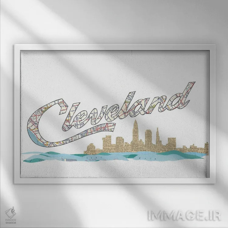 تابلو افق اسکریپت کلیولند اثر پیپر کاتز (استودیو طراحی کاغذی) - نمای قابدار سفید