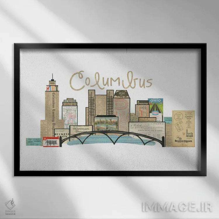 تابلو خط افق افقی کلمبوس اوهایو اثر پیپر کاتز (استودیو طراحی کاغذی) - نمای قابدار مشکی