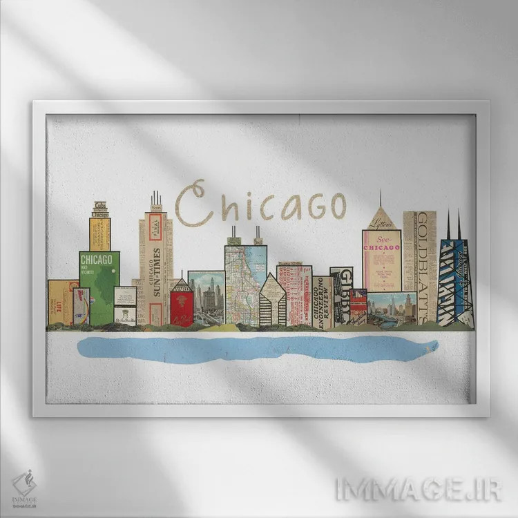 تابلو خط افق شیکاگو اثر پیپر کاتز (استودیو طراحی کاغذی) - نمای قابدار سفید
