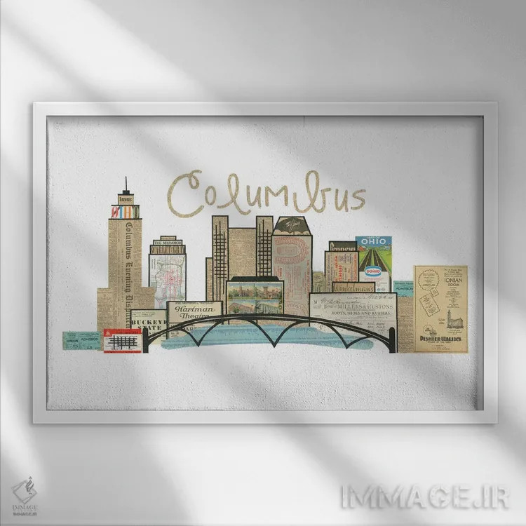 تابلو خط افق افقی کلمبوس اوهایو اثر پیپر کاتز (استودیو طراحی کاغذی) - نمای قابدار سفید