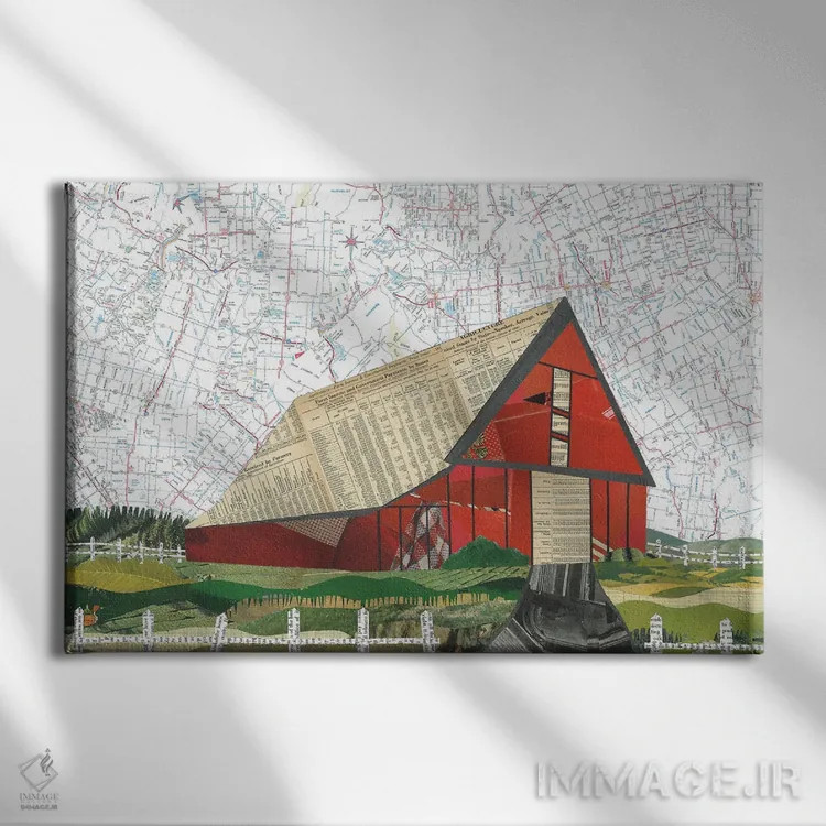 تابلو انبار قرمز اثر پیپر کاتز (استودیو طراحی کاغذی) - نمای روبهرو روی دیوار