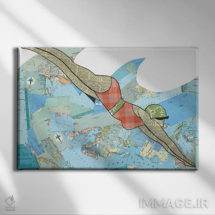 تابلو شناگر اثر پیپر کاتز (استودیو طراحی کاغذی) - نمای روبهرو روی دیوار