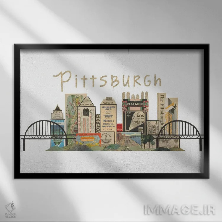 تابلو خط افق افقی پیتسبورگ اثر پیپر کاتز (استودیو طراحی کاغذی) - نمای قابدار مشکی
