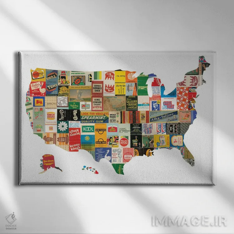 تابلو ایالات متحده آمریکا اثر پیپر کاتز (استودیو طراحی کاغذی) - نمای روبهرو روی دیوار
