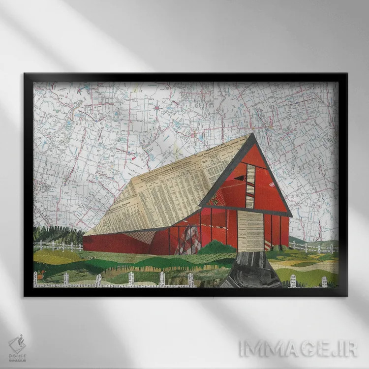 تابلو انبار قرمز اثر پیپر کاتز (استودیو طراحی کاغذی) - نمای قابدار مشکی