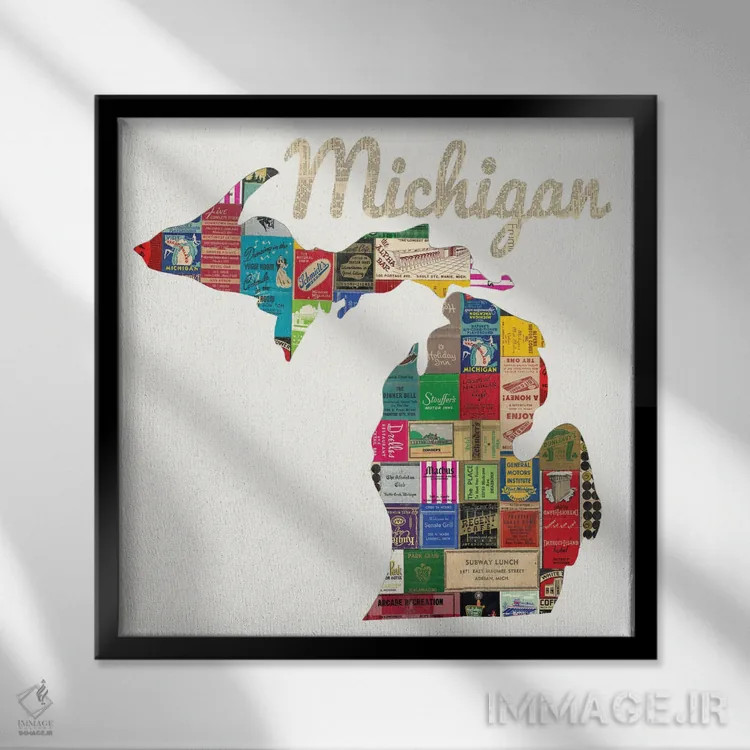 تابلو دفتر کبریت میشیگان اثر پیپر کاتز (استودیو طراحی کاغذی) - نمای قابدار مشکی