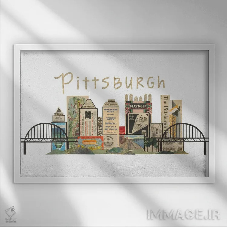 تابلو خط افق افقی پیتسبورگ اثر پیپر کاتز (استودیو طراحی کاغذی) - نمای قابدار سفید