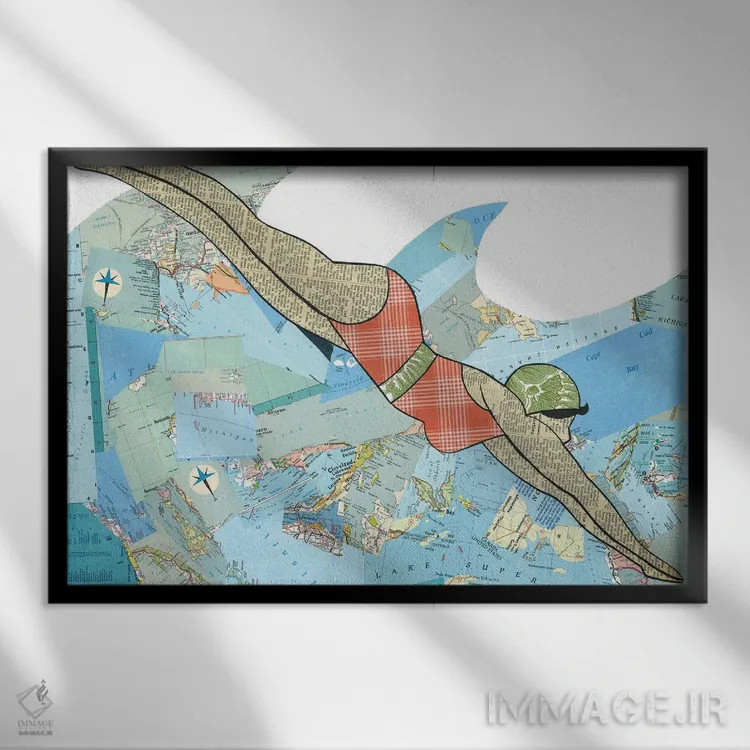 تابلو شناگر اثر پیپر کاتز (استودیو طراحی کاغذی) - نمای قابدار مشکی