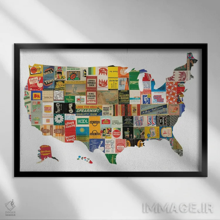 تابلو ایالات متحده آمریکا اثر پیپر کاتز (استودیو طراحی کاغذی) - نمای قابدار مشکی