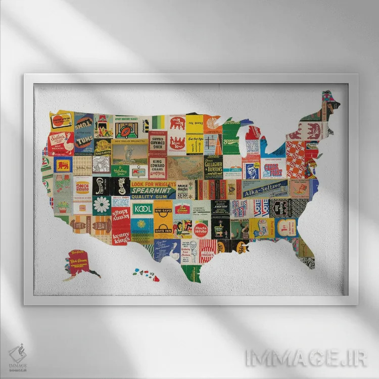 تابلو ایالات متحده آمریکا اثر پیپر کاتز (استودیو طراحی کاغذی) - نمای قابدار سفید