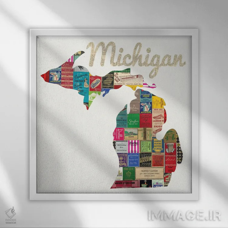 تابلو دفتر کبریت میشیگان اثر پیپر کاتز (استودیو طراحی کاغذی) - نمای قابدار سفید