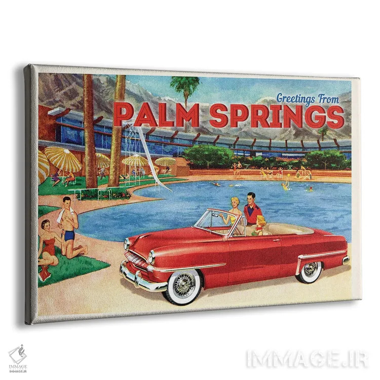 تابلو سفر به پام اسپرینگز ۱ اثر سَتردی ایونینگ پُست (مجله و برند هنری آمریکایی) - نمای پرسپکتیو محصول