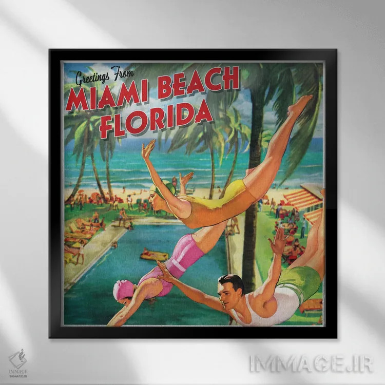 تابلو سفر به ساحل میامی اثر سَتردی ایونینگ پُست (مجله و برند هنری آمریکایی) - نمای قابدار مشکی