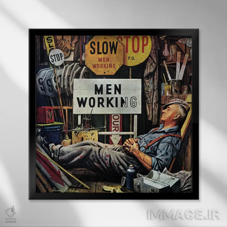 تابلو مردان در حال کار اثر استوان دوهانوس - نمای قابدار مشکی