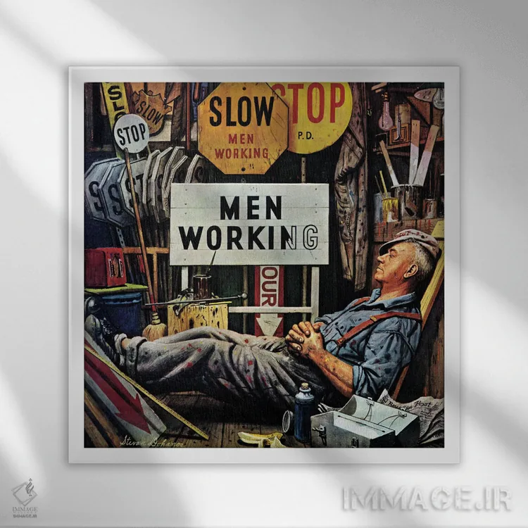 تابلو مردان در حال کار اثر استوان دوهانوس - نمای قابدار سفید