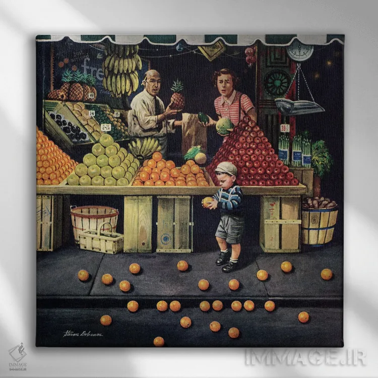تابلو کودک نوپا و پرتقالها اثر استوان دوهانوس - نمای روبهرو روی دیوار