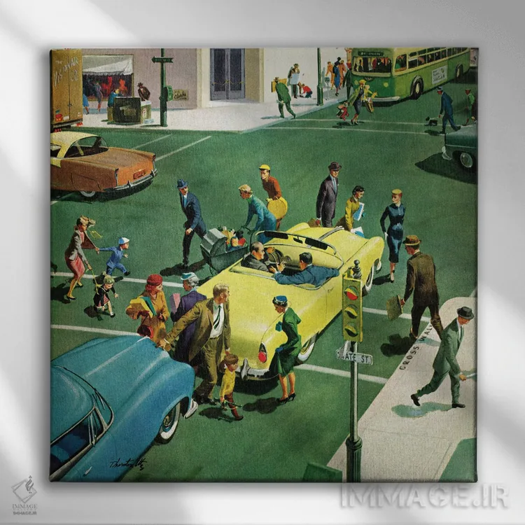 تابلو سد کردن خط عابر پیاده اثر ثورتون اوتز (هنرمند آمریکایی) - نمای روبهرو روی دیوار