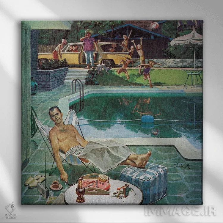 تابلو مهمانان ناخواندهٔ استخر اثر ثورتون اوتز (هنرمند آمریکایی) - نمای روبهرو روی دیوار