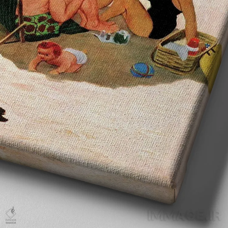 تابلو زوجها در ساحل اثر جورج هیوز - نمای نزدیک بافت بوم