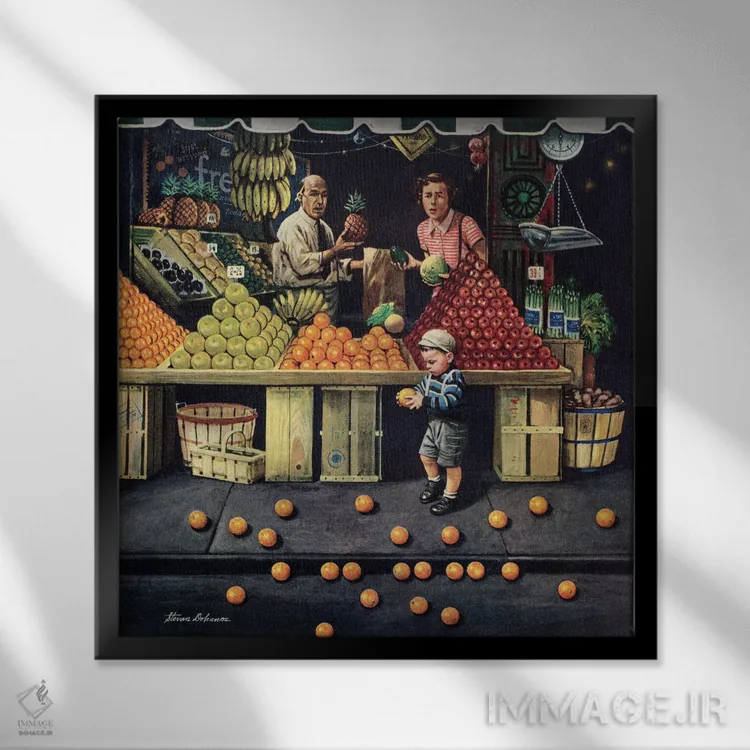 تابلو کودک نوپا و پرتقالها اثر استوان دوهانوس - نمای قابدار مشکی