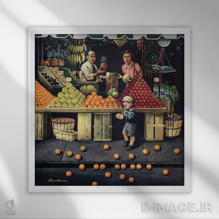 تابلو کودک نوپا و پرتقالها اثر استوان دوهانوس - نمای قابدار سفید