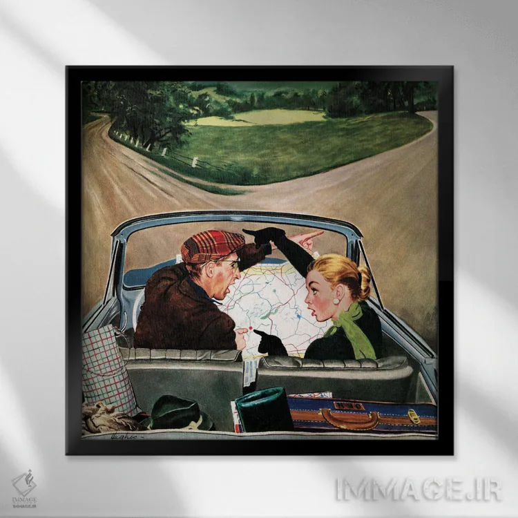 تابلو دو راهی جاده اثر جورج هیوز - نمای قابدار مشکی