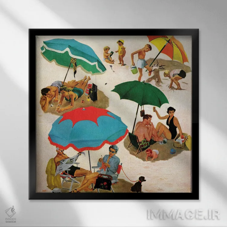 تابلو زوجها در ساحل اثر جورج هیوز - نمای قابدار مشکی