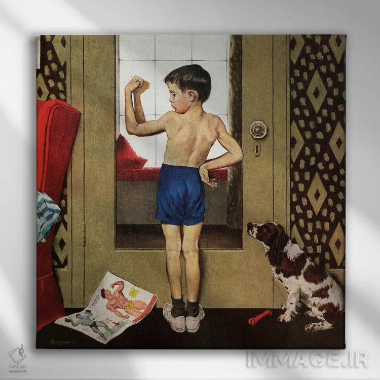 تابلو چارلز اطلس جوان (بدنساز آمریکایی) اثر جورج هیوز - نمای روبهرو روی دیوار