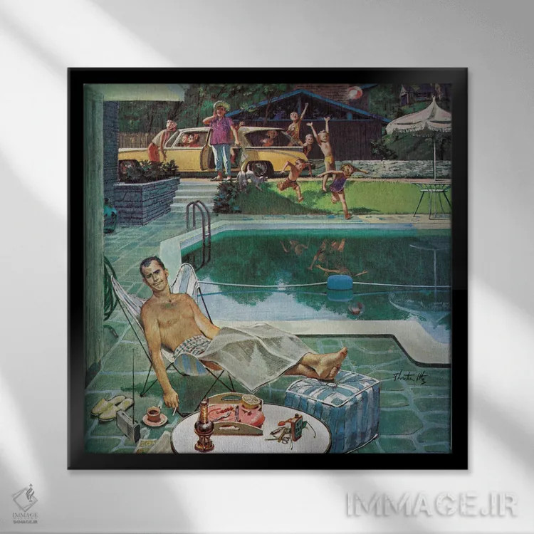 تابلو مهمانان ناخواندهٔ استخر اثر ثورتون اوتز (هنرمند آمریکایی) - نمای قابدار مشکی