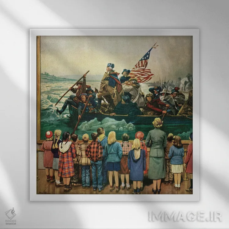 تابلو واشینگتن در حال عبور از رود دلاور اثر استوان دوهانوس - نمای قابدار سفید