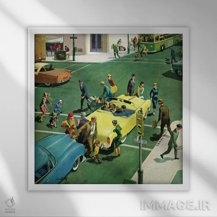 تابلو سد کردن خط عابر پیاده اثر ثورتون اوتز (هنرمند آمریکایی) - نمای قابدار سفید