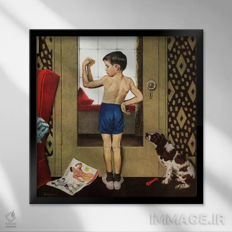 تابلو چارلز اطلس جوان (بدنساز آمریکایی) اثر جورج هیوز - نمای قابدار مشکی