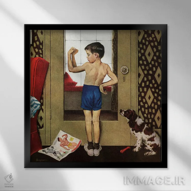 تابلو چارلز اطلس جوان (بدنساز آمریکایی) اثر جورج هیوز - نمای قابدار مشکی