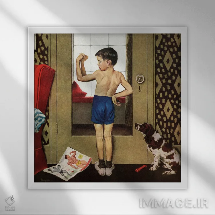 تابلو چارلز اطلس جوان (بدنساز آمریکایی) اثر جورج هیوز - نمای قابدار سفید