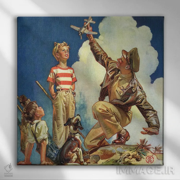 تابلو خلبان کهنهکار اثر جیسی لیندکر (نقاش آمریکایی) - نمای روبهرو روی دیوار
