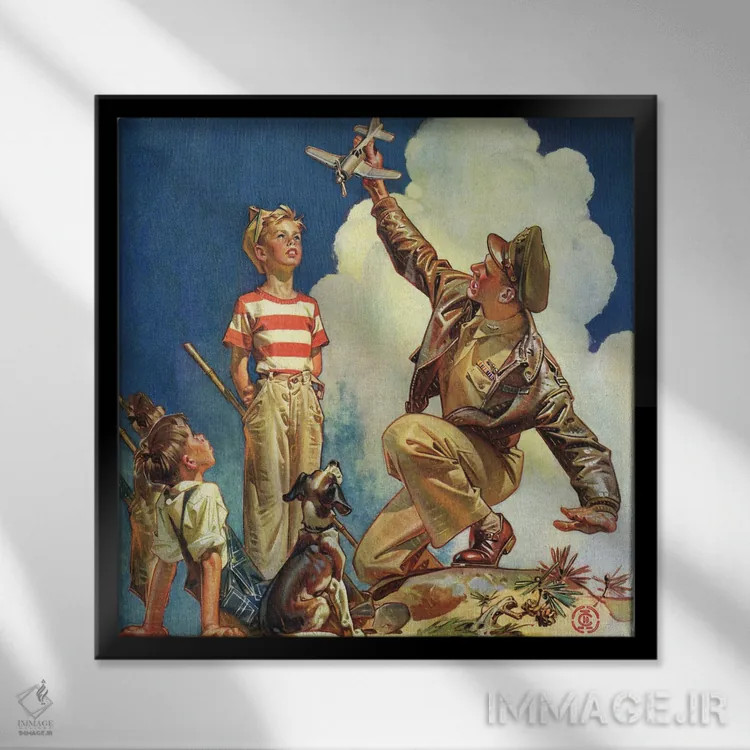 تابلو خلبان کهنهکار اثر جیسی لیندکر (نقاش آمریکایی) - نمای قابدار مشکی