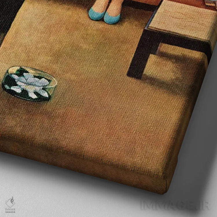 تابلو قرار با تلویزیون اثر جان فالتر - نمای نزدیک بافت بوم