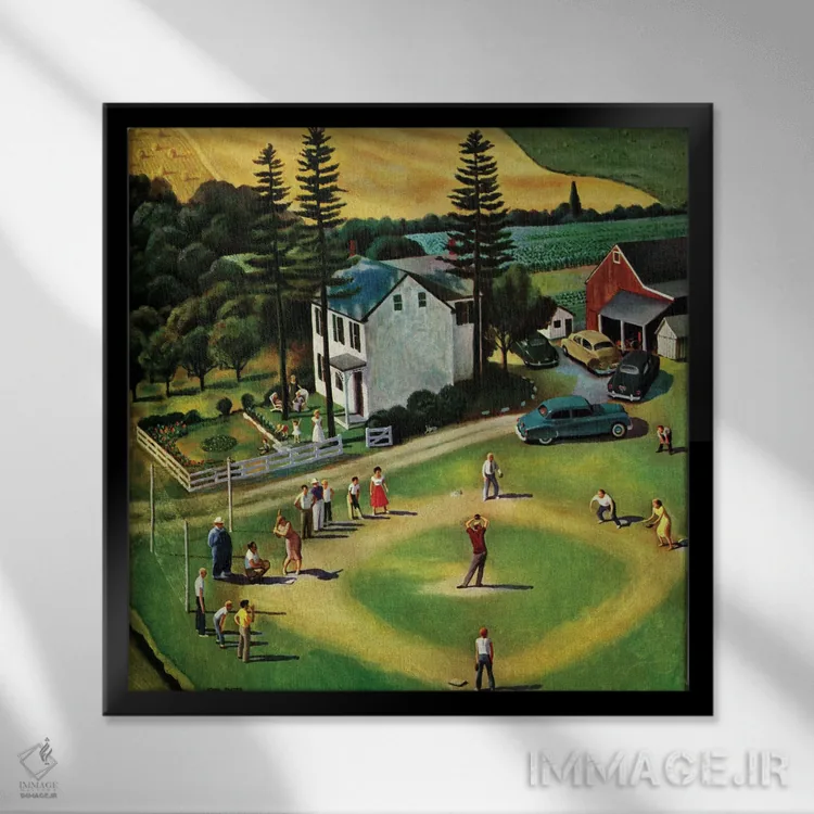 تابلو بیسبال خانوادگی اثر جان فالتر - نمای قابدار مشکی