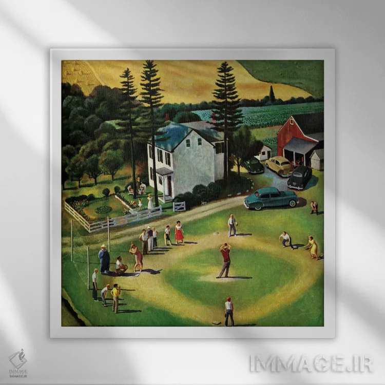 تابلو بیسبال خانوادگی اثر جان فالتر - نمای قابدار سفید