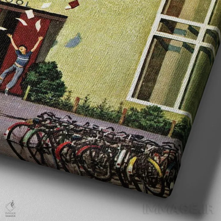 تابلو مدرسه تعطیل شد اثر جان فالتر - نمای نزدیک بافت بوم