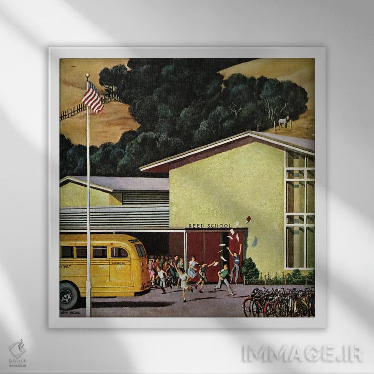 تابلو مدرسه تعطیل شد اثر جان فالتر - نمای قابدار سفید