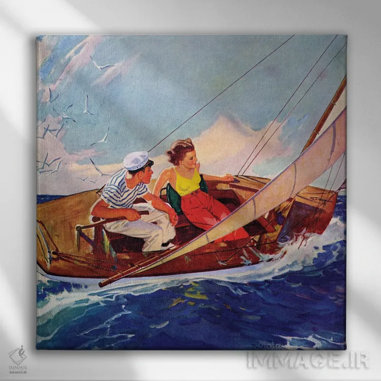 تابلو قایقرانی زوجها اثر آر. جی کاوالیره - نمای روبهرو روی دیوار