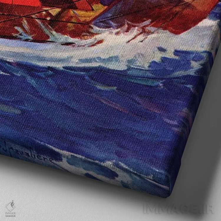 تابلو قایقرانی زوجها اثر آر. جی کاوالیره - نمای نزدیک بافت بوم